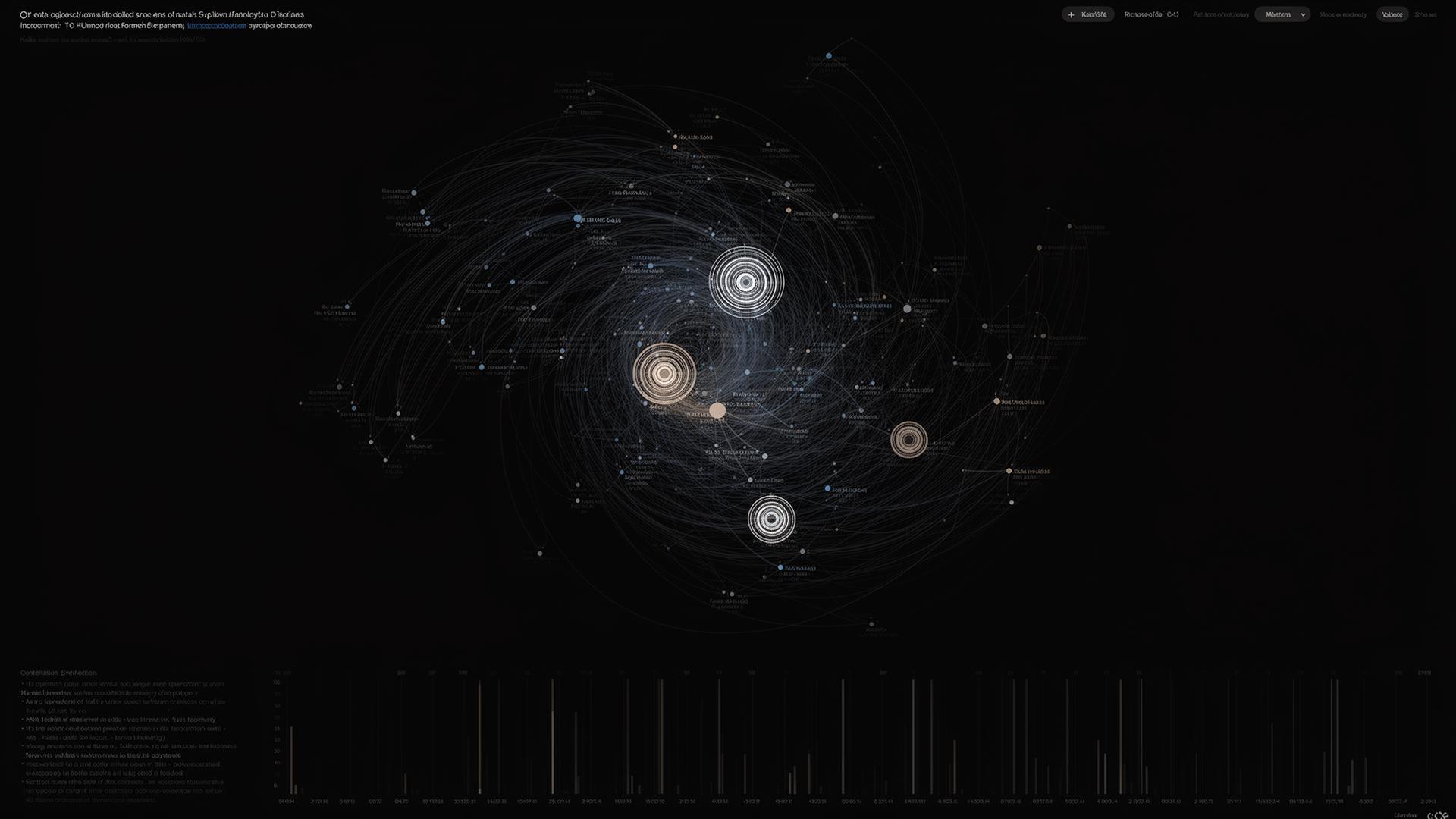 Abstract event-stream constellation — nodes, arcs and timeline ticks.
